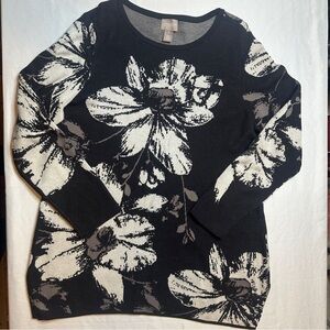 Chico’s Black & Ivory Monochrome Floral Knit Sweater Top | Size 1